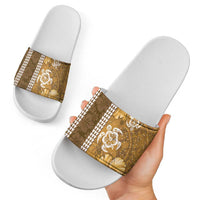 Gold Hibiscus Turle Slide Sandals Hawaiian Style Tribal Tapa Pattern LT9 - Polynesian Pride