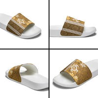 Gold Hibiscus Turle Slide Sandals Hawaiian Style Tribal Tapa Pattern LT9 - Polynesian Pride