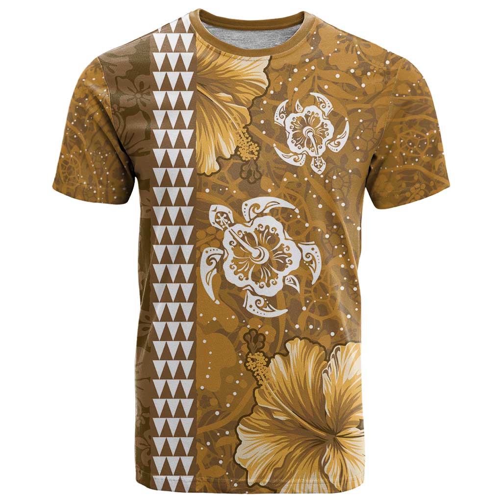 Gold Hibiscus Turle T Shirt Hawaiian Style Tribal Tapa Pattern LT9 Gold - Polynesian Pride