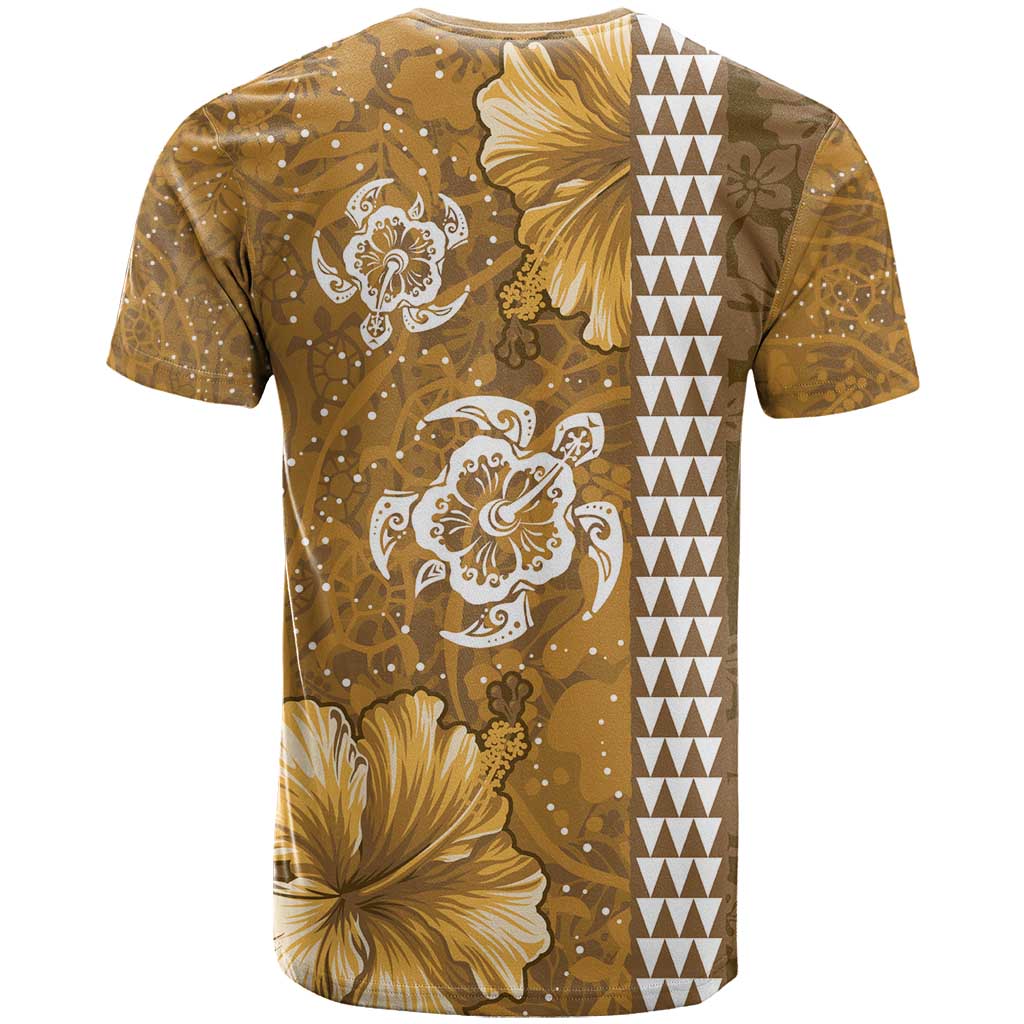 Gold Hibiscus Turle T Shirt Hawaiian Style Tribal Tapa Pattern LT9 - Polynesian Pride