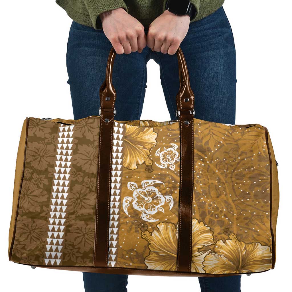 Gold Hibiscus Turle Travel Bag Hawaiian Style Tribal Tapa Pattern LT9 Gold - Polynesian Pride