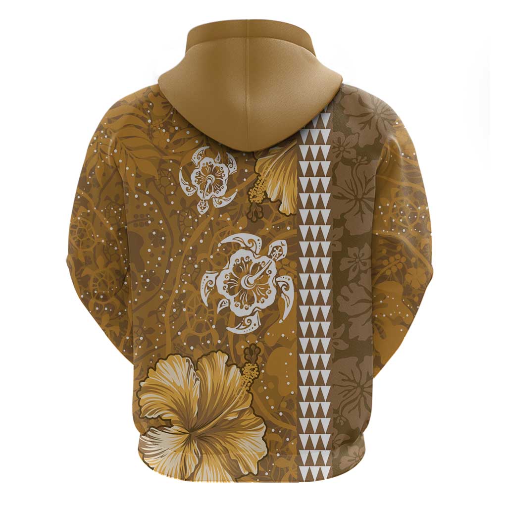 Gold Hibiscus Turle Zip Hoodie Hawaiian Style Tribal Tapa Pattern LT9 - Polynesian Pride