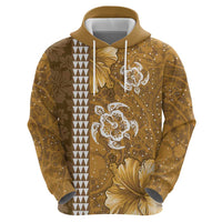 Gold Hibiscus Turle Zip Hoodie Hawaiian Style Tribal Tapa Pattern LT9 - Polynesian Pride