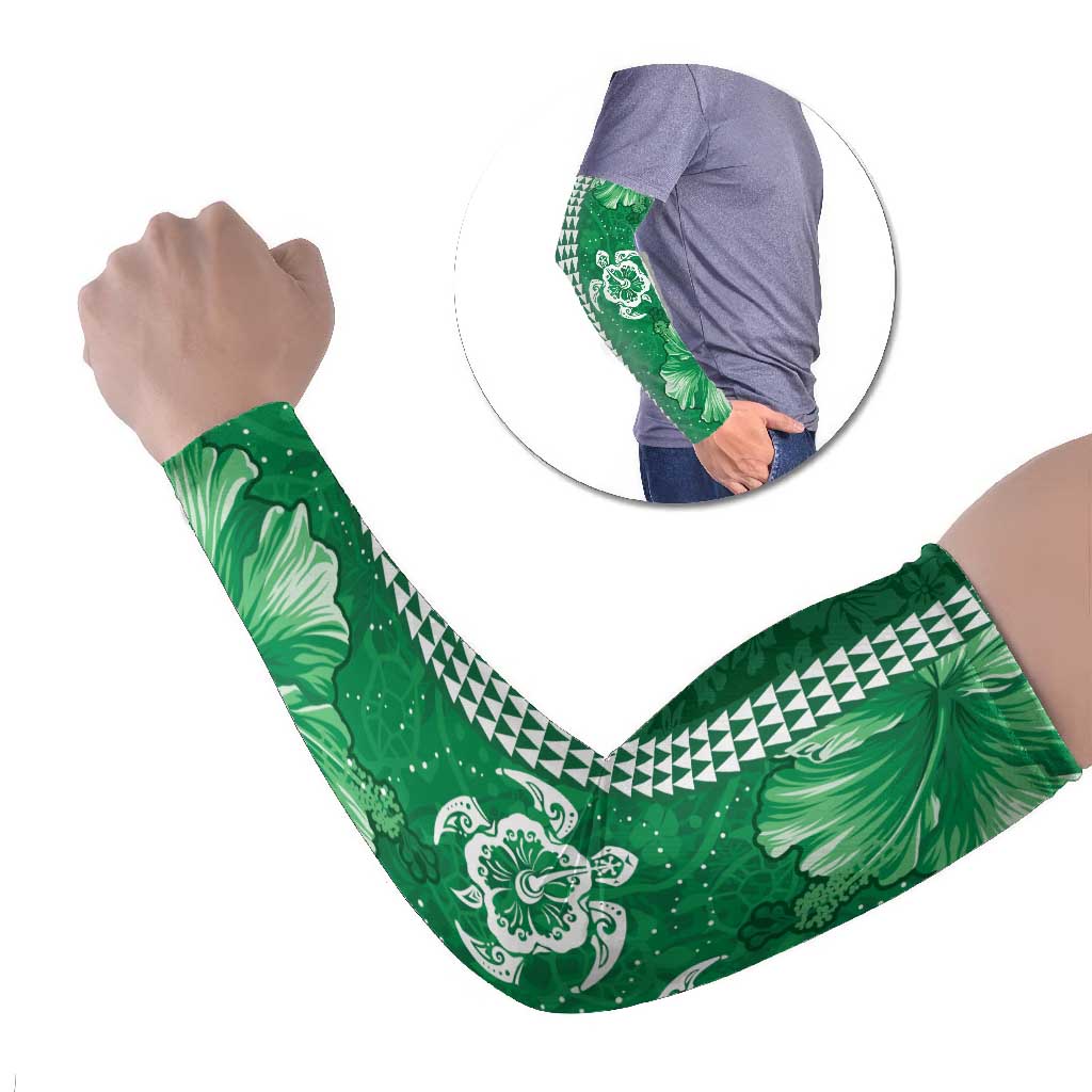 Green Hibiscus Turle Arm Sleeves Hawaiian Style Tribal Tapa Pattern LT9 Set of 2 Green - Polynesian Pride