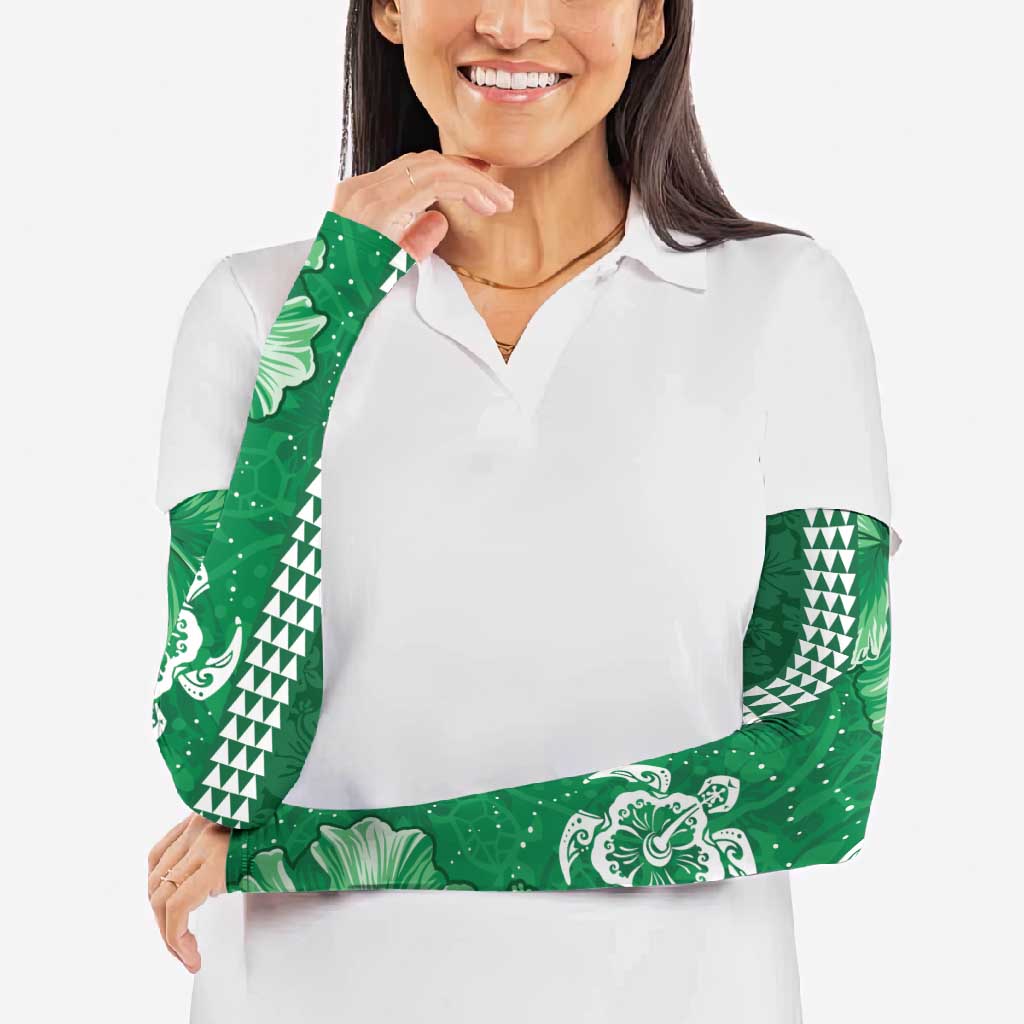 Green Hibiscus Turle Arm Sleeves Hawaiian Style Tribal Tapa Pattern LT9 - Polynesian Pride