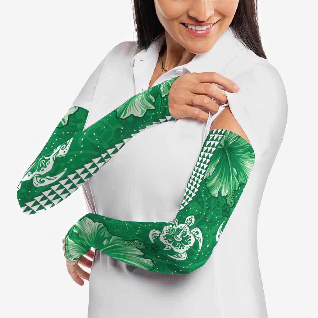 Green Hibiscus Turle Arm Sleeves Hawaiian Style Tribal Tapa Pattern LT9 - Polynesian Pride