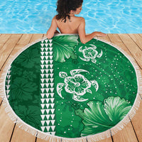 Green Hibiscus Turle Beach Blanket Hawaiian Style Tribal Tapa Pattern LT9 - Polynesian Pride