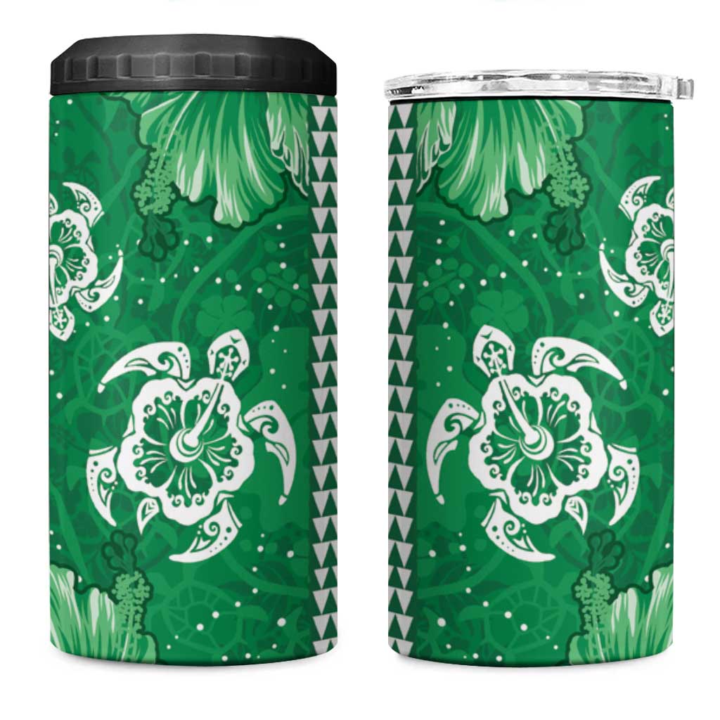 Green Hibiscus Turle 4 in 1 Can Cooler Tumbler Hawaiian Style Tribal Tapa Pattern LT9 One Size: 16 oz Green - Polynesian Pride
