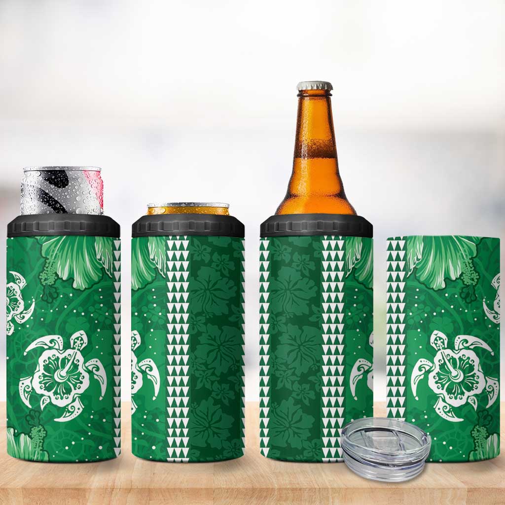 Green Hibiscus Turle 4 in 1 Can Cooler Tumbler Hawaiian Style Tribal Tapa Pattern LT9 - Polynesian Pride