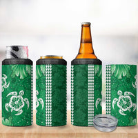 Green Hibiscus Turle 4 in 1 Can Cooler Tumbler Hawaiian Style Tribal Tapa Pattern LT9 - Polynesian Pride