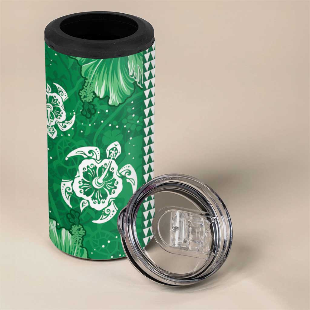 Green Hibiscus Turle 4 in 1 Can Cooler Tumbler Hawaiian Style Tribal Tapa Pattern LT9 - Polynesian Pride