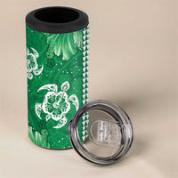 Green Hibiscus Turle 4 in 1 Can Cooler Tumbler Hawaiian Style Tribal Tapa Pattern LT9 - Polynesian Pride