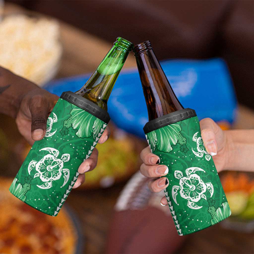Green Hibiscus Turle 4 in 1 Can Cooler Tumbler Hawaiian Style Tribal Tapa Pattern LT9 - Polynesian Pride