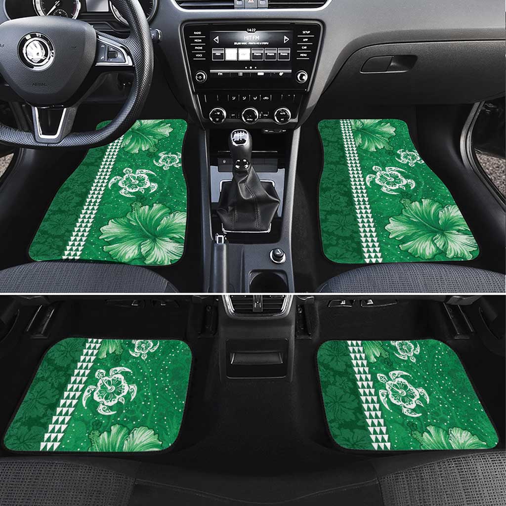 Green Hibiscus Turle Car Mats Hawaiian Style Tribal Tapa Pattern LT9 Set 4pcs Green - Polynesian Pride