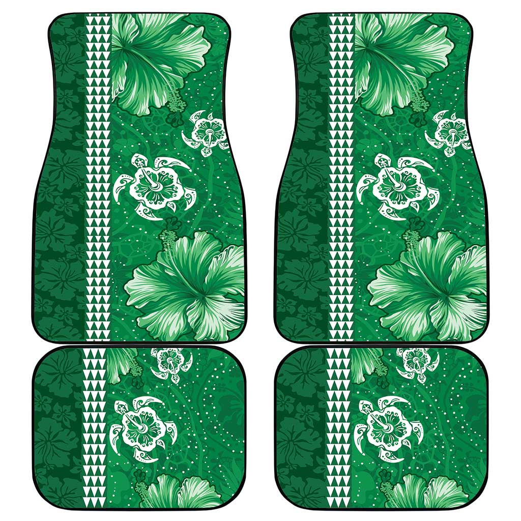 Green Hibiscus Turle Car Mats Hawaiian Style Tribal Tapa Pattern LT9 - Polynesian Pride