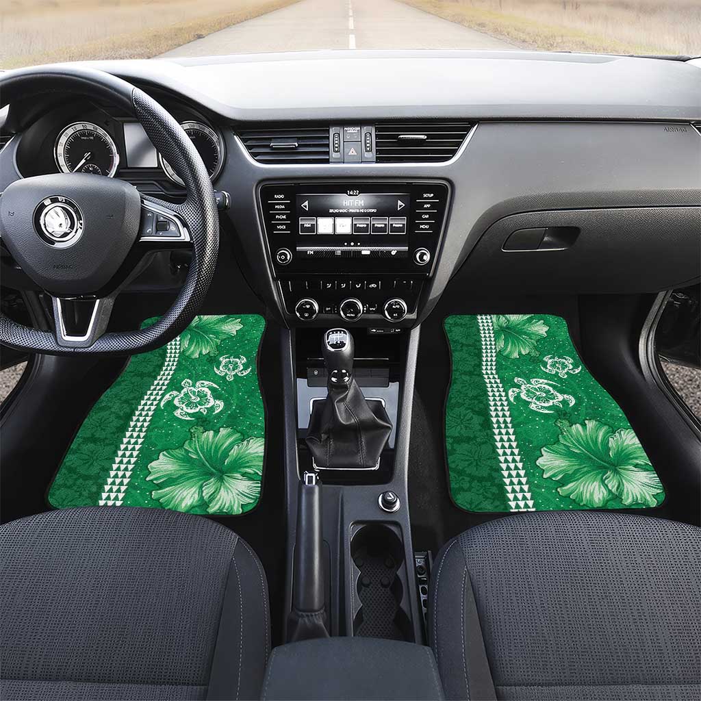 Green Hibiscus Turle Car Mats Hawaiian Style Tribal Tapa Pattern LT9 Set 2pcs - Front Green - Polynesian Pride