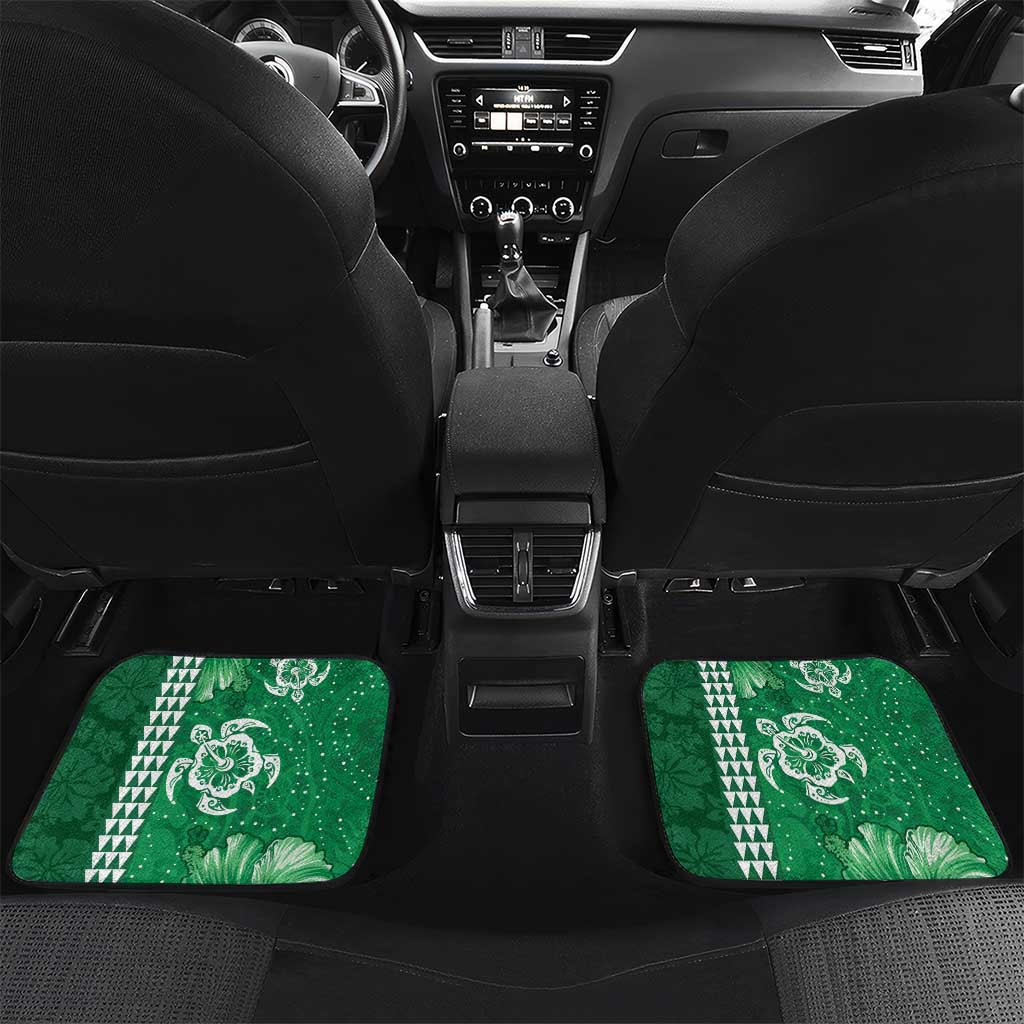 Green Hibiscus Turle Car Mats Hawaiian Style Tribal Tapa Pattern LT9 Set 2pcs - Back Green - Polynesian Pride