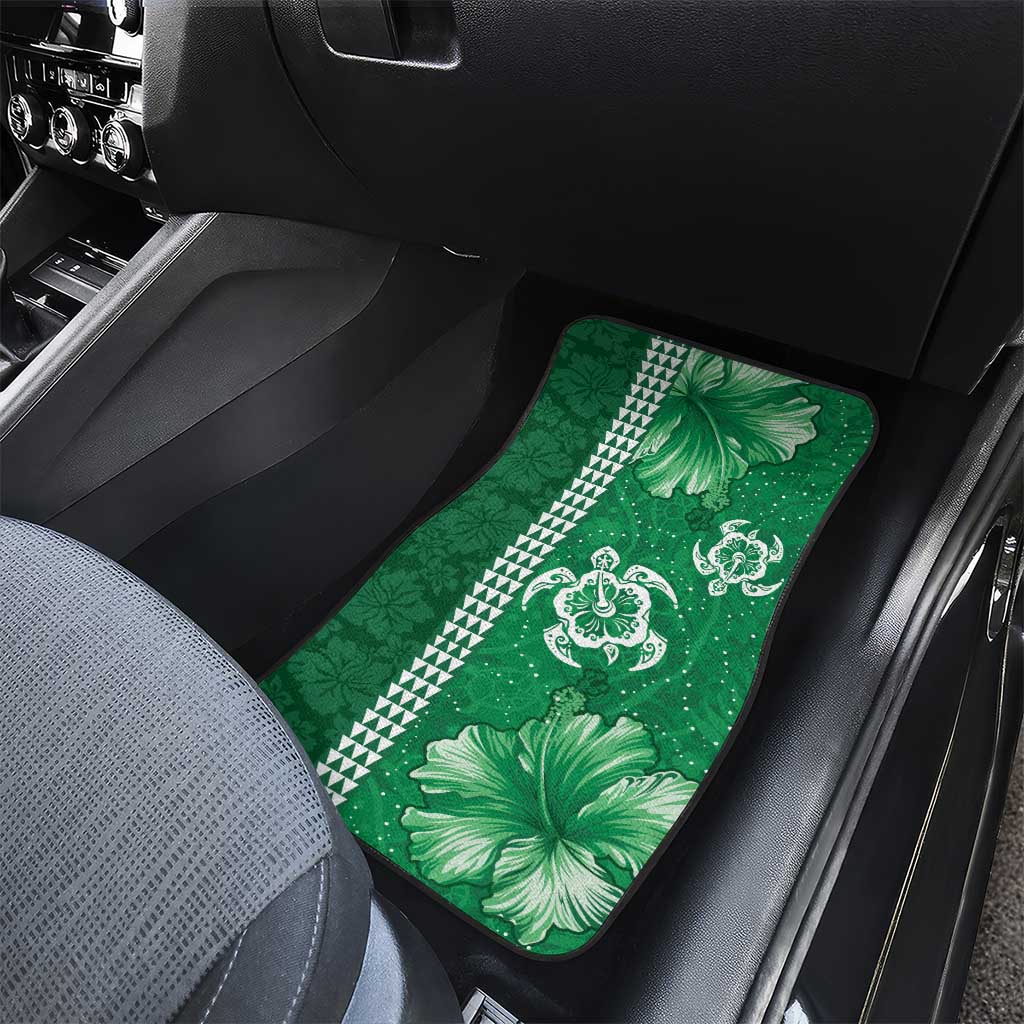 Green Hibiscus Turle Car Mats Hawaiian Style Tribal Tapa Pattern LT9 - Polynesian Pride