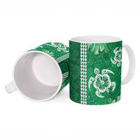 Green Hibiscus Turle Ceramic Mug Hawaiian Style Tribal Tapa Pattern LT9 - Polynesian Pride