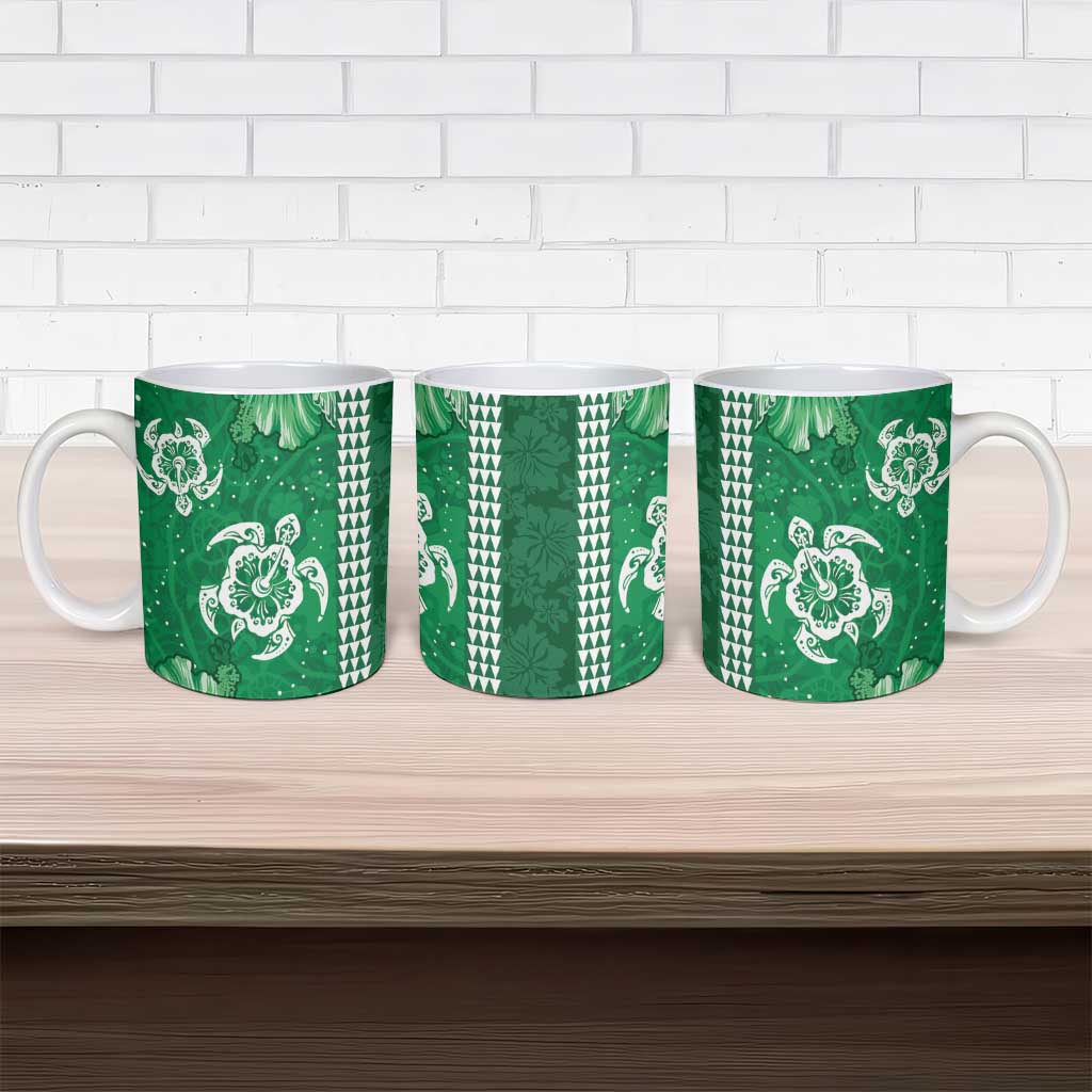 Green Hibiscus Turle Ceramic Mug Hawaiian Style Tribal Tapa Pattern LT9 - Polynesian Pride