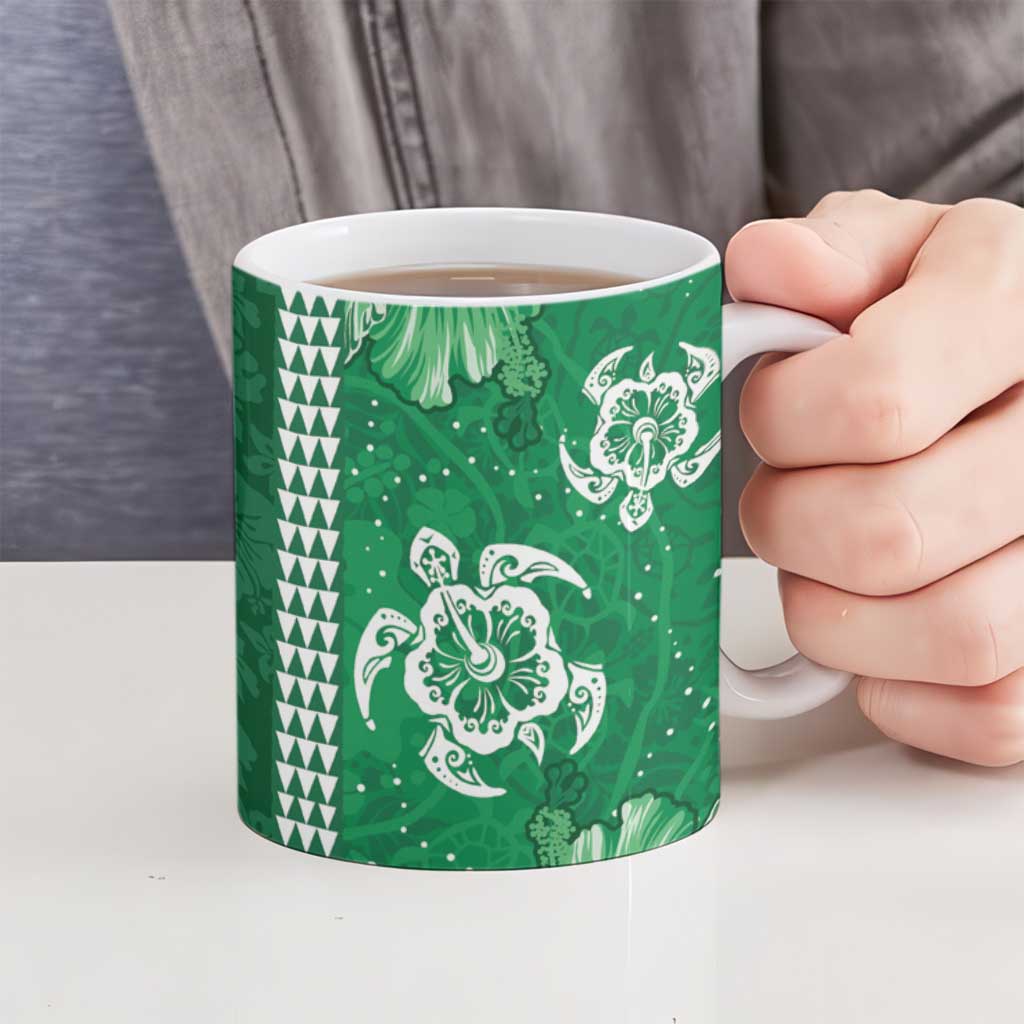 Green Hibiscus Turle Ceramic Mug Hawaiian Style Tribal Tapa Pattern LT9 - Polynesian Pride