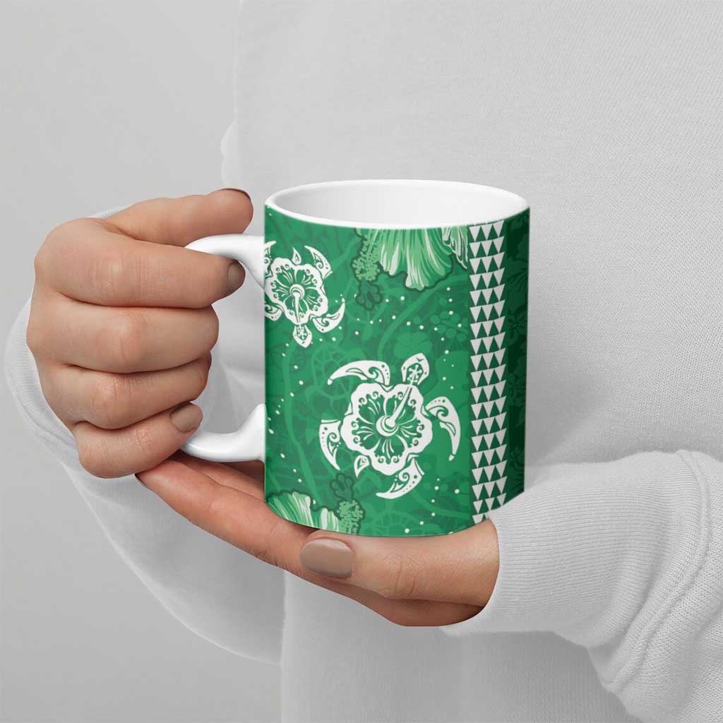 Green Hibiscus Turle Ceramic Mug Hawaiian Style Tribal Tapa Pattern LT9 - Polynesian Pride