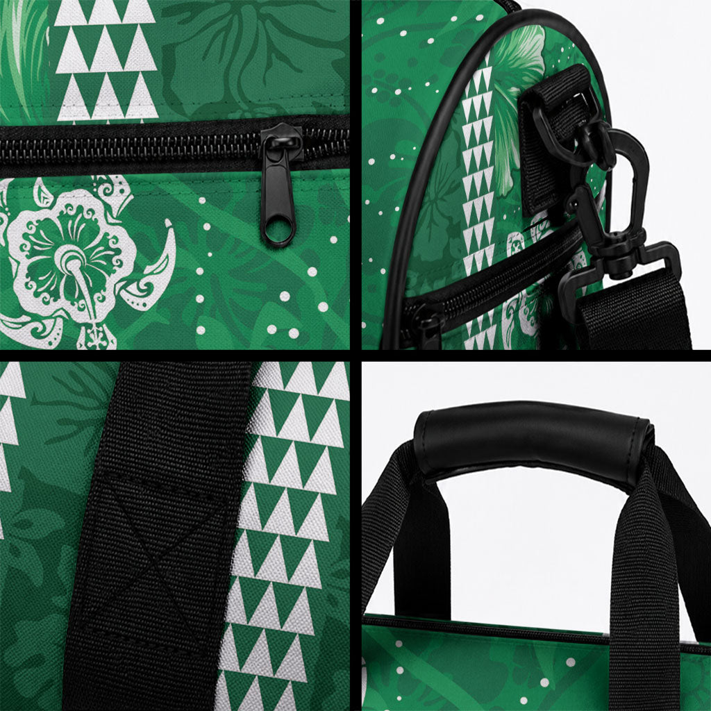 Green Hibiscus Turtle Duffle Bag Hawaiian Style Tribal Tapa Pattern LT9 - Polynesian Pride
