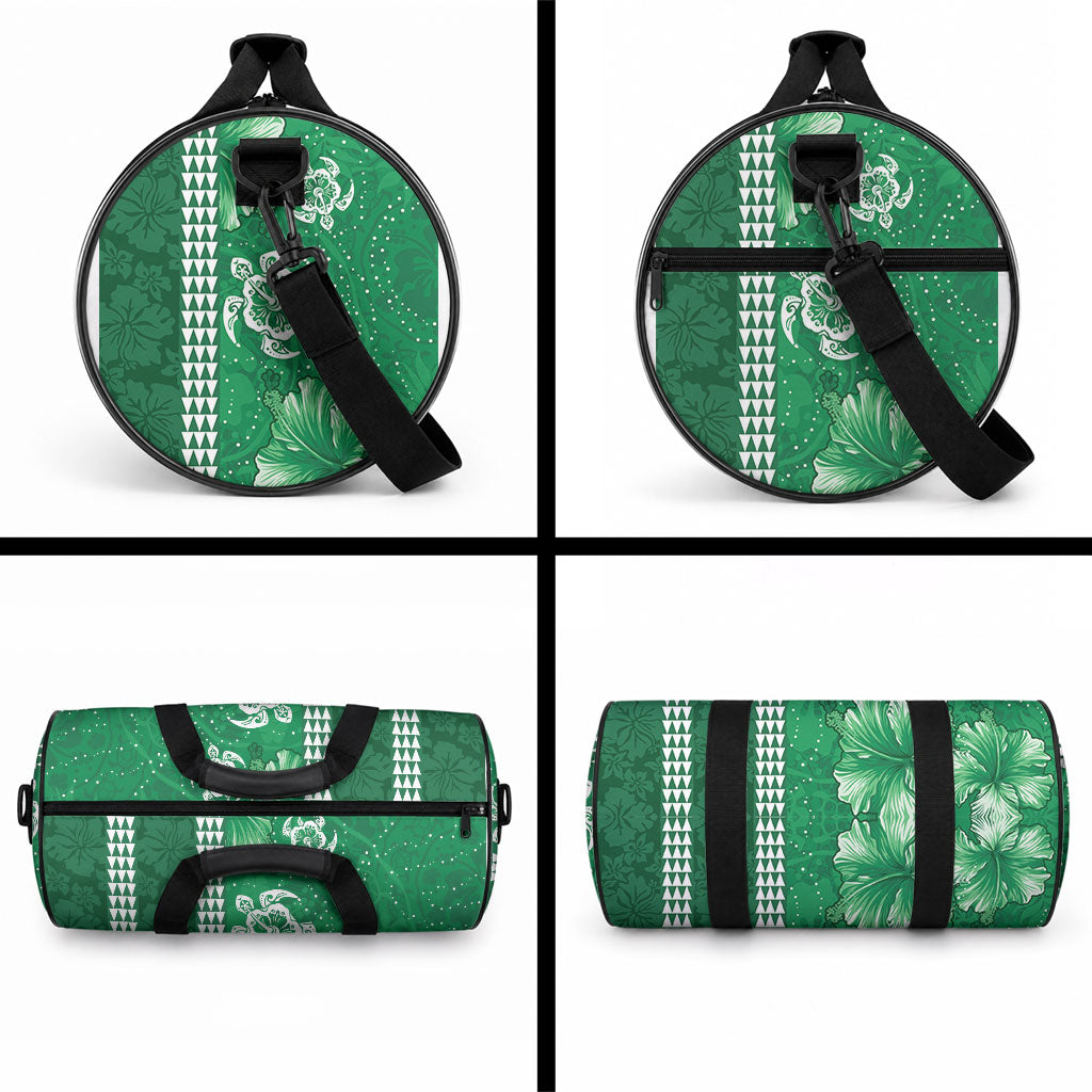 Green Hibiscus Turtle Duffle Bag Hawaiian Style Tribal Tapa Pattern LT9 - Polynesian Pride