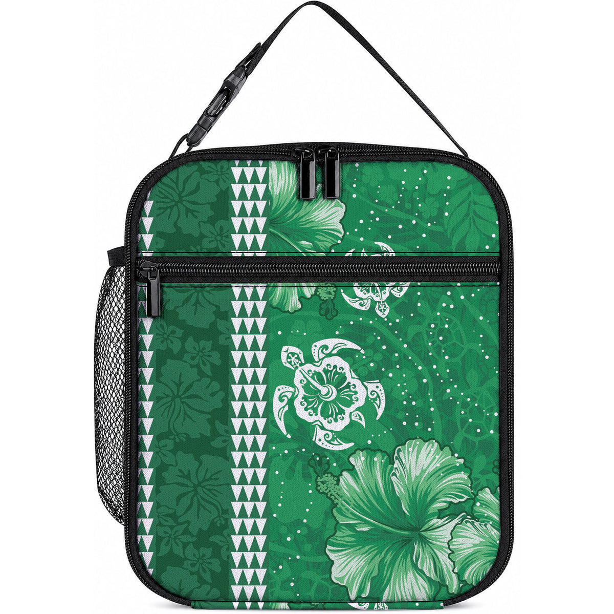 Green Hibiscus Turtle Lunch Bag Hawaiian Style Tribal Tapa Pattern LT9 10.2 × 8.3 × 4.3 inch Green - Polynesian Pride