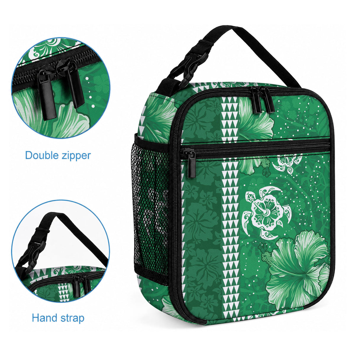 Green Hibiscus Turtle Lunch Bag Hawaiian Style Tribal Tapa Pattern LT9 - Polynesian Pride