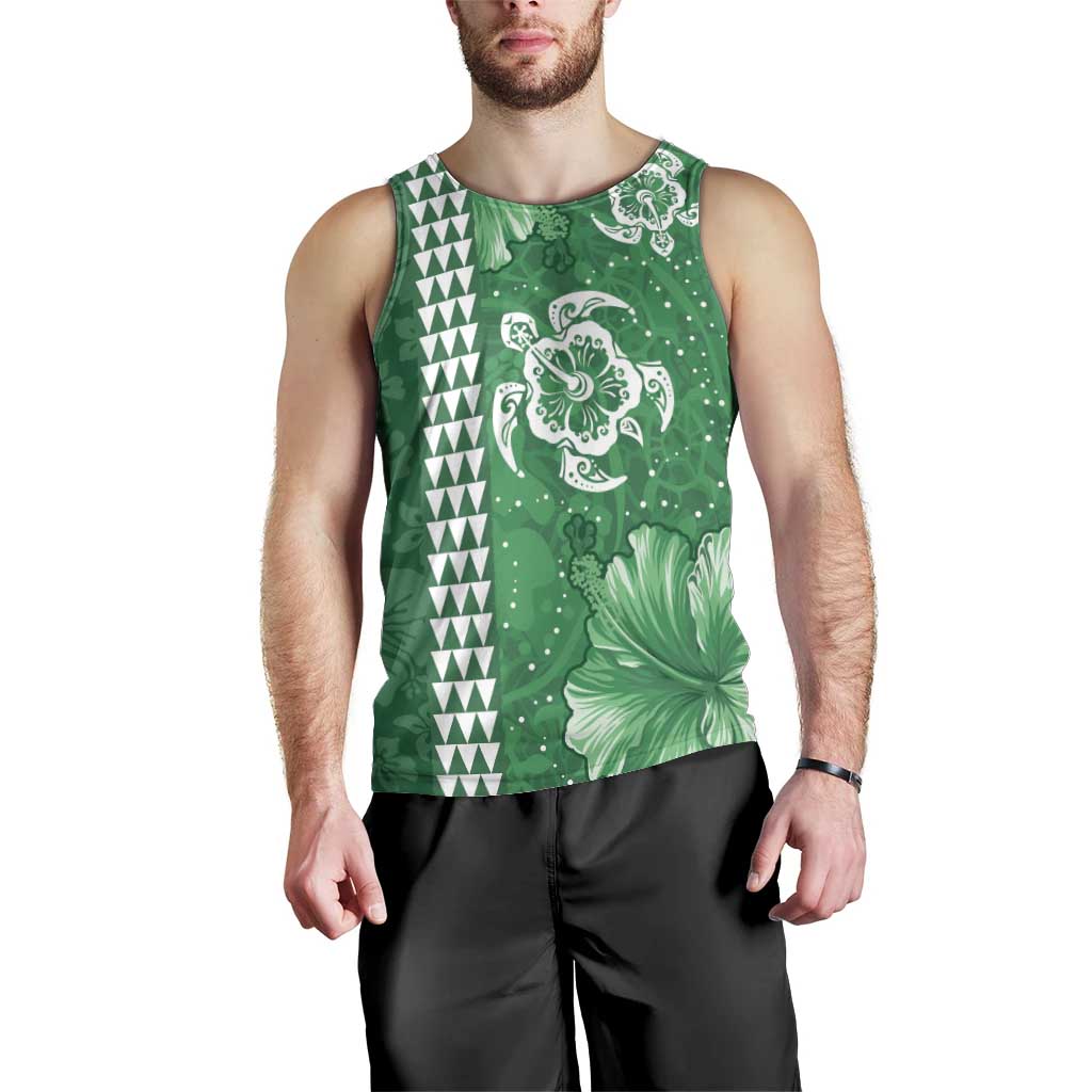 Green Hibiscus Turle Men Tank Top Hawaiian Style Tribal Tapa Pattern LT9 - Polynesian Pride