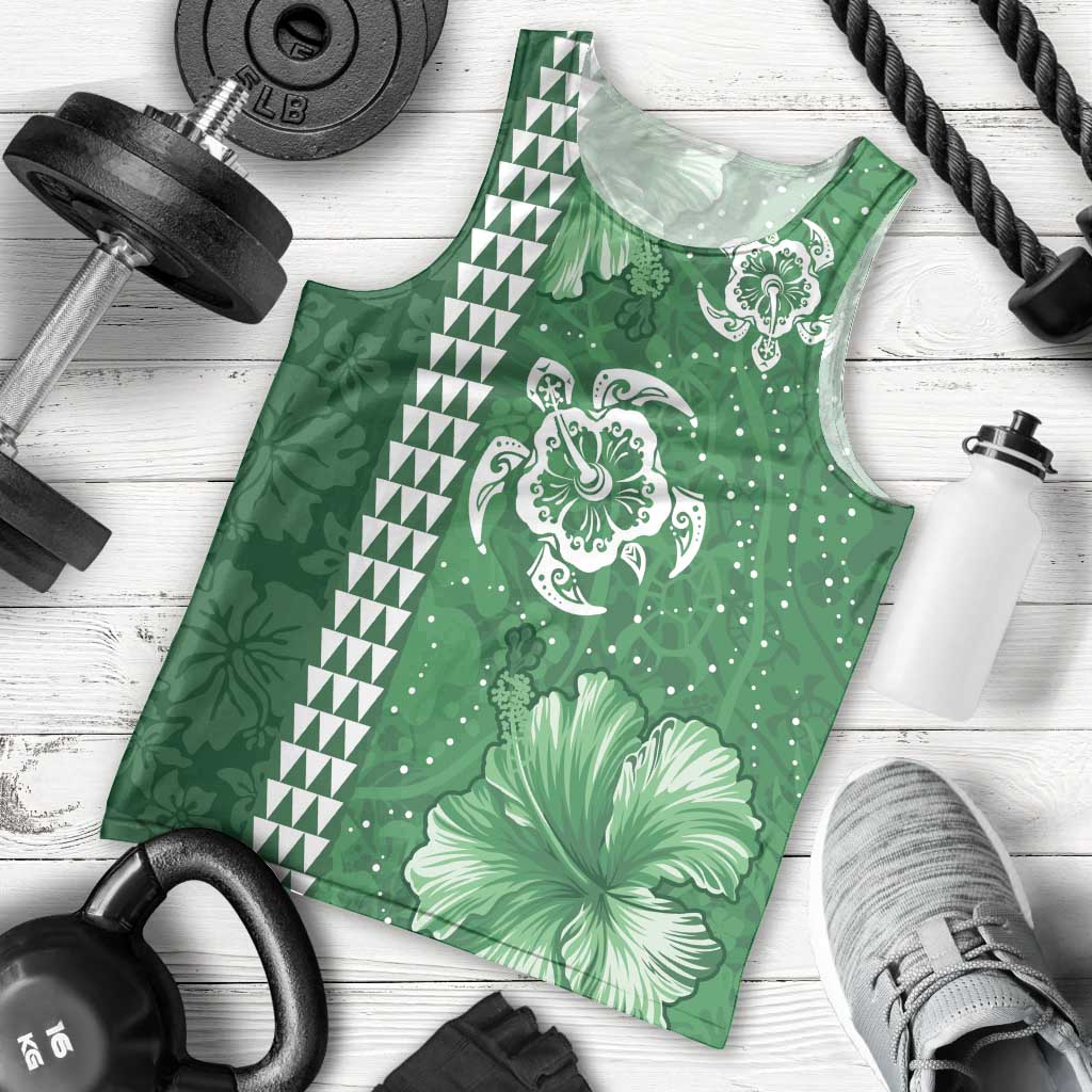 Green Hibiscus Turle Men Tank Top Hawaiian Style Tribal Tapa Pattern LT9 - Polynesian Pride