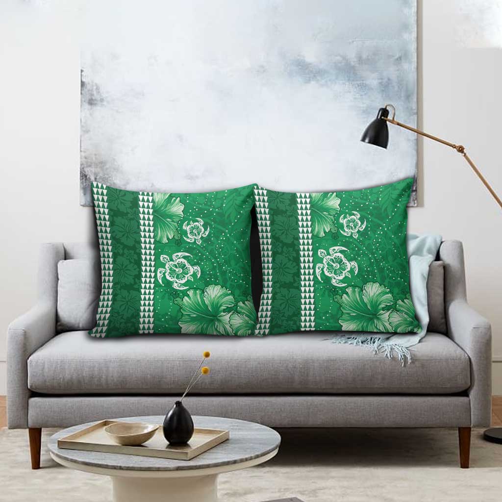 Green Hibiscus Turle Pillow Cover Hawaiian Style Tribal Tapa Pattern LT9 - Polynesian Pride