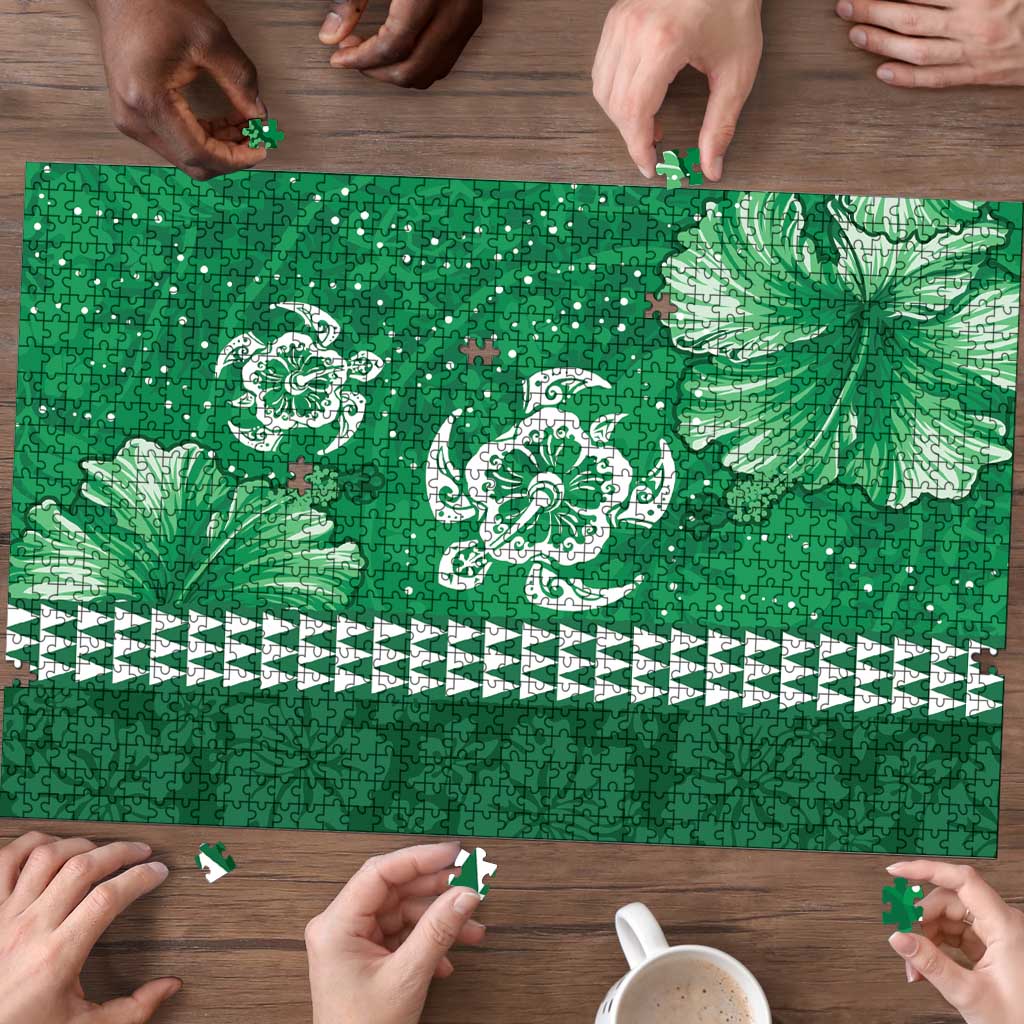 Green Hibiscus Turle Puzzle Hawaiian Style Tribal Tapa Pattern LT9 - Polynesian Pride