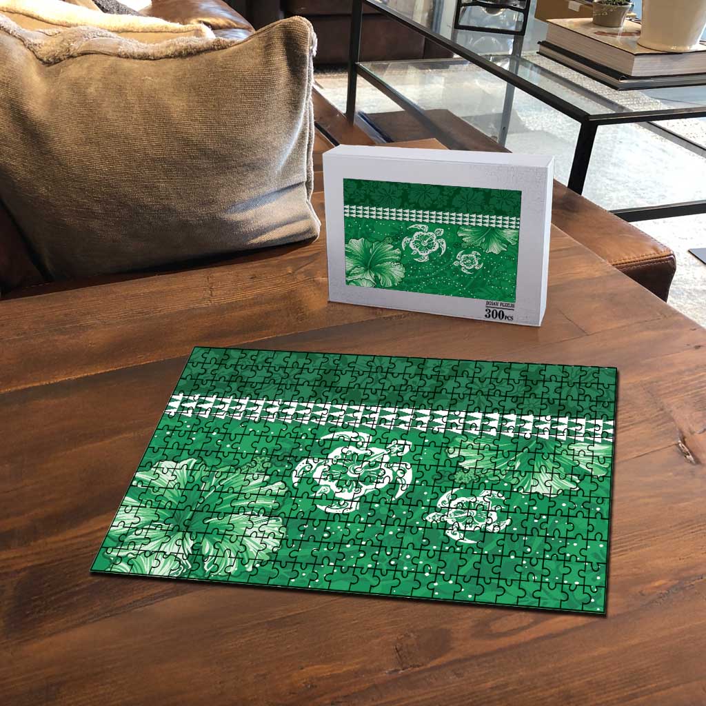 Green Hibiscus Turle Puzzle Hawaiian Style Tribal Tapa Pattern LT9 - Polynesian Pride