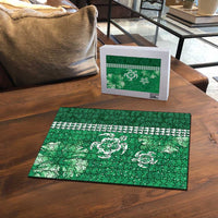 Green Hibiscus Turle Puzzle Hawaiian Style Tribal Tapa Pattern LT9 - Polynesian Pride