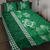 Green Hibiscus Turle Quilt Bed Set Hawaiian Style Tribal Tapa Pattern LT9 Green - Polynesian Pride