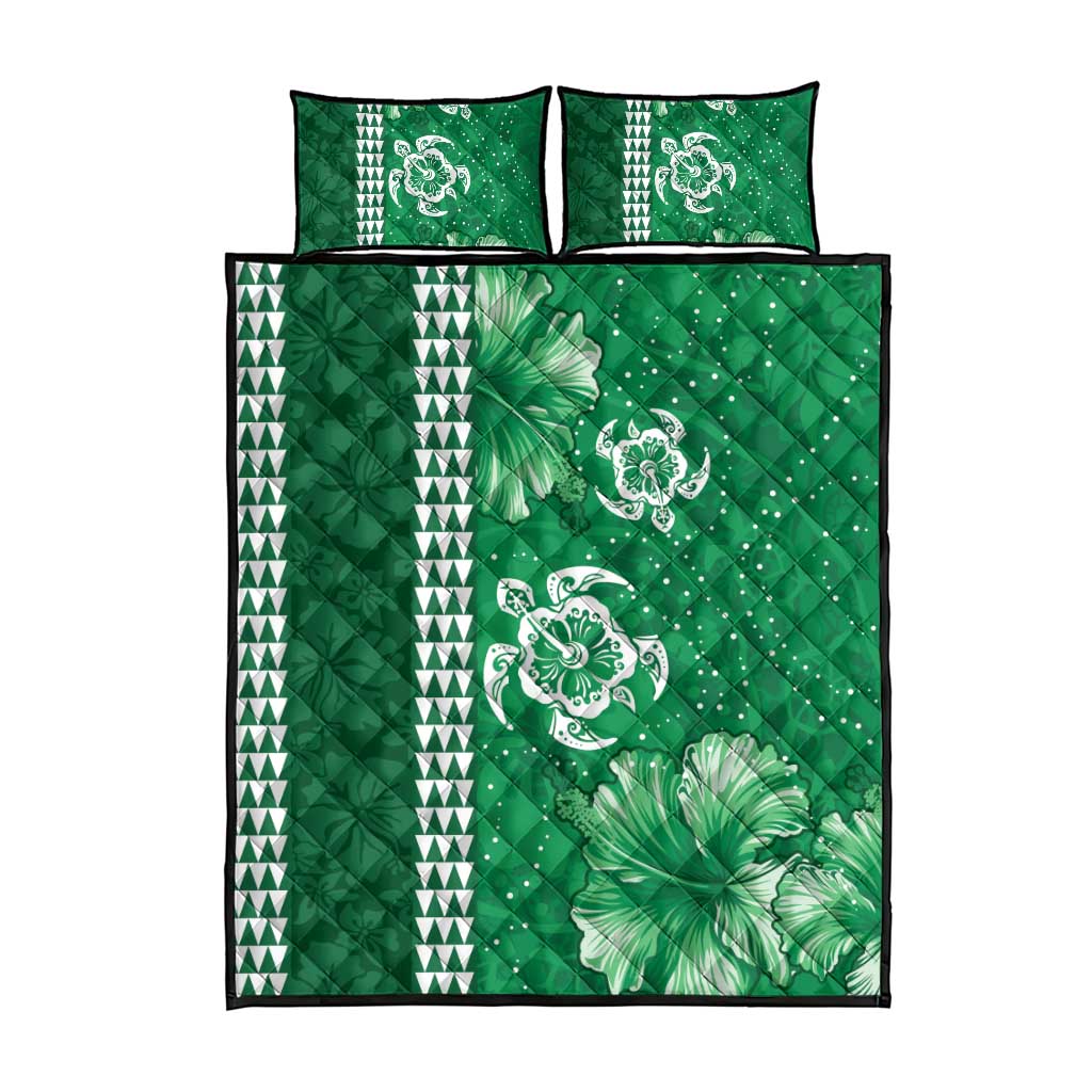 Green Hibiscus Turle Quilt Bed Set Hawaiian Style Tribal Tapa Pattern LT9 - Polynesian Pride