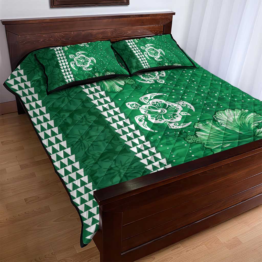 Green Hibiscus Turle Quilt Bed Set Hawaiian Style Tribal Tapa Pattern LT9 - Polynesian Pride