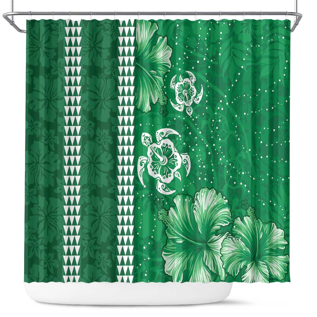 Green Hibiscus Turle Shower Curtain Hawaiian Style Tribal Tapa Pattern LT9 Green - Polynesian Pride