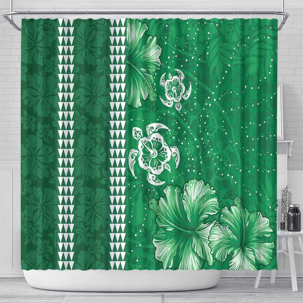Green Hibiscus Turle Shower Curtain Hawaiian Style Tribal Tapa Pattern LT9 - Polynesian Pride