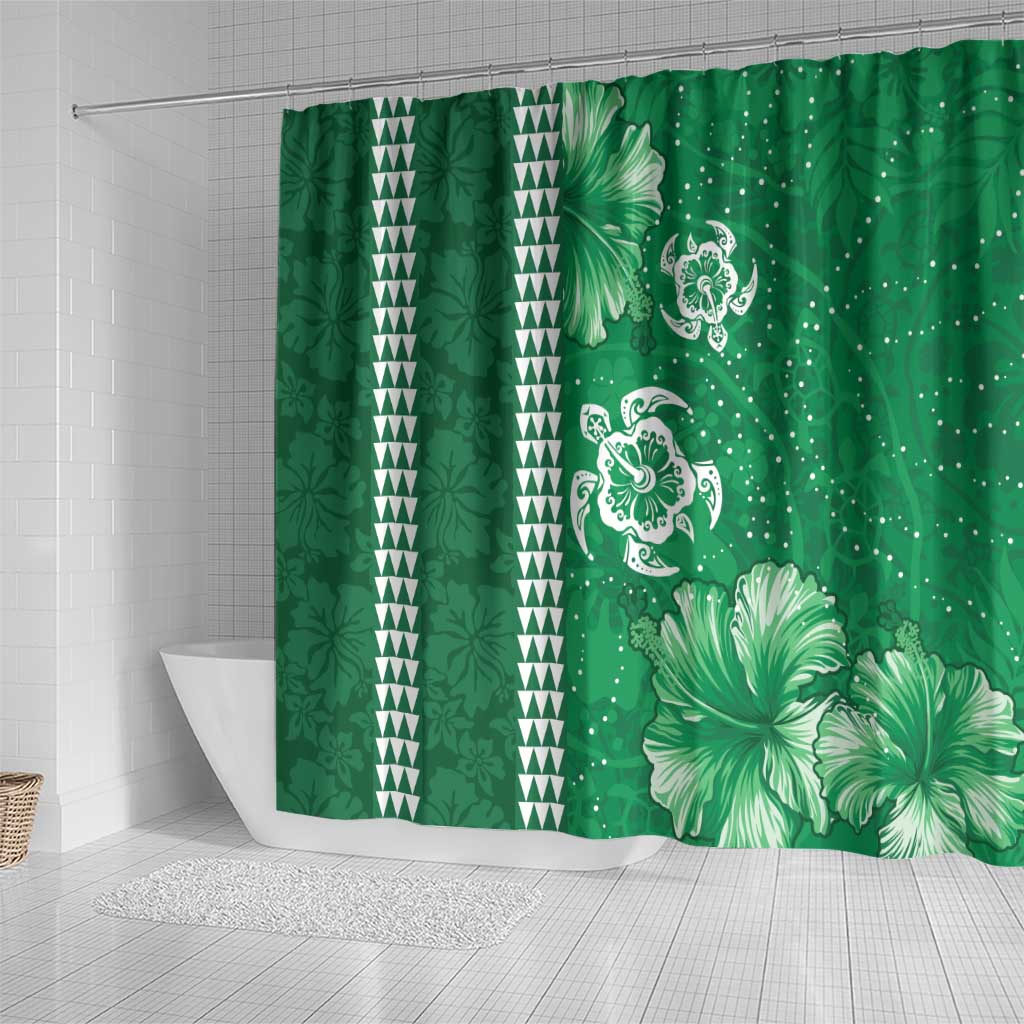 Green Hibiscus Turle Shower Curtain Hawaiian Style Tribal Tapa Pattern LT9 - Polynesian Pride