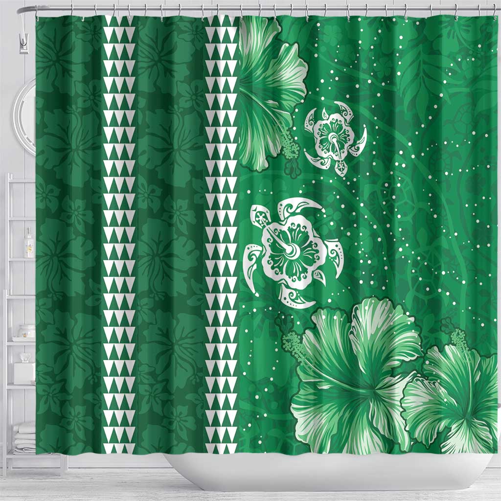 Green Hibiscus Turle Shower Curtain Hawaiian Style Tribal Tapa Pattern LT9 - Polynesian Pride