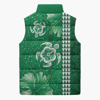 Green Hibiscus Turle Sleeveless Puffer Jacket Hawaiian Style Tribal Tapa Pattern LT9 - Polynesian Pride