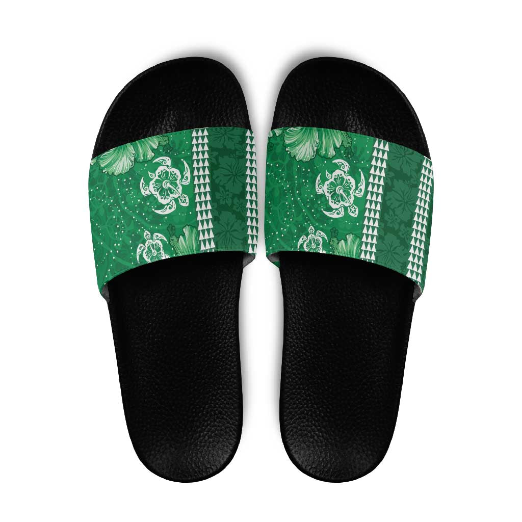 Green Hibiscus Turle Slide Sandals Hawaiian Style Tribal Tapa Pattern LT9 Green - Polynesian Pride