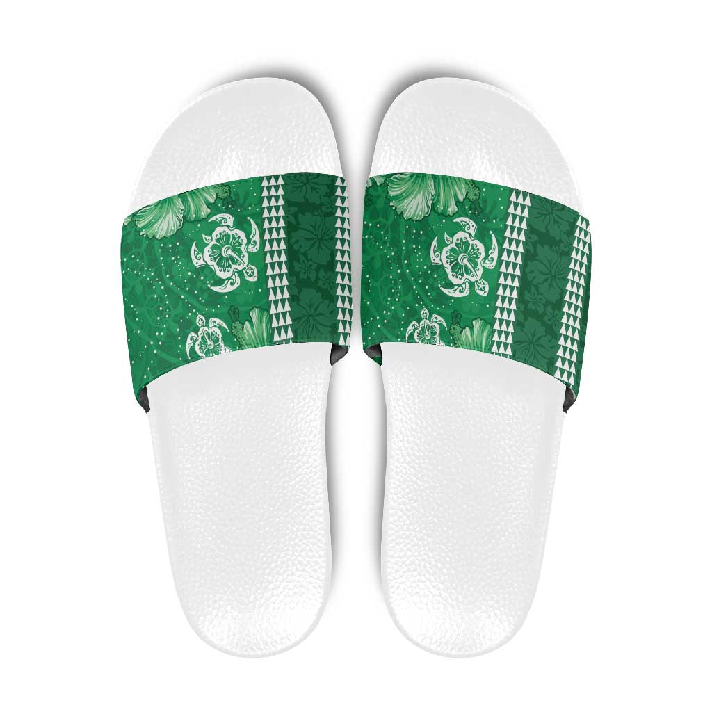 Green Hibiscus Turle Slide Sandals Hawaiian Style Tribal Tapa Pattern LT9 Green - Polynesian Pride