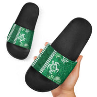 Green Hibiscus Turle Slide Sandals Hawaiian Style Tribal Tapa Pattern LT9 - Polynesian Pride