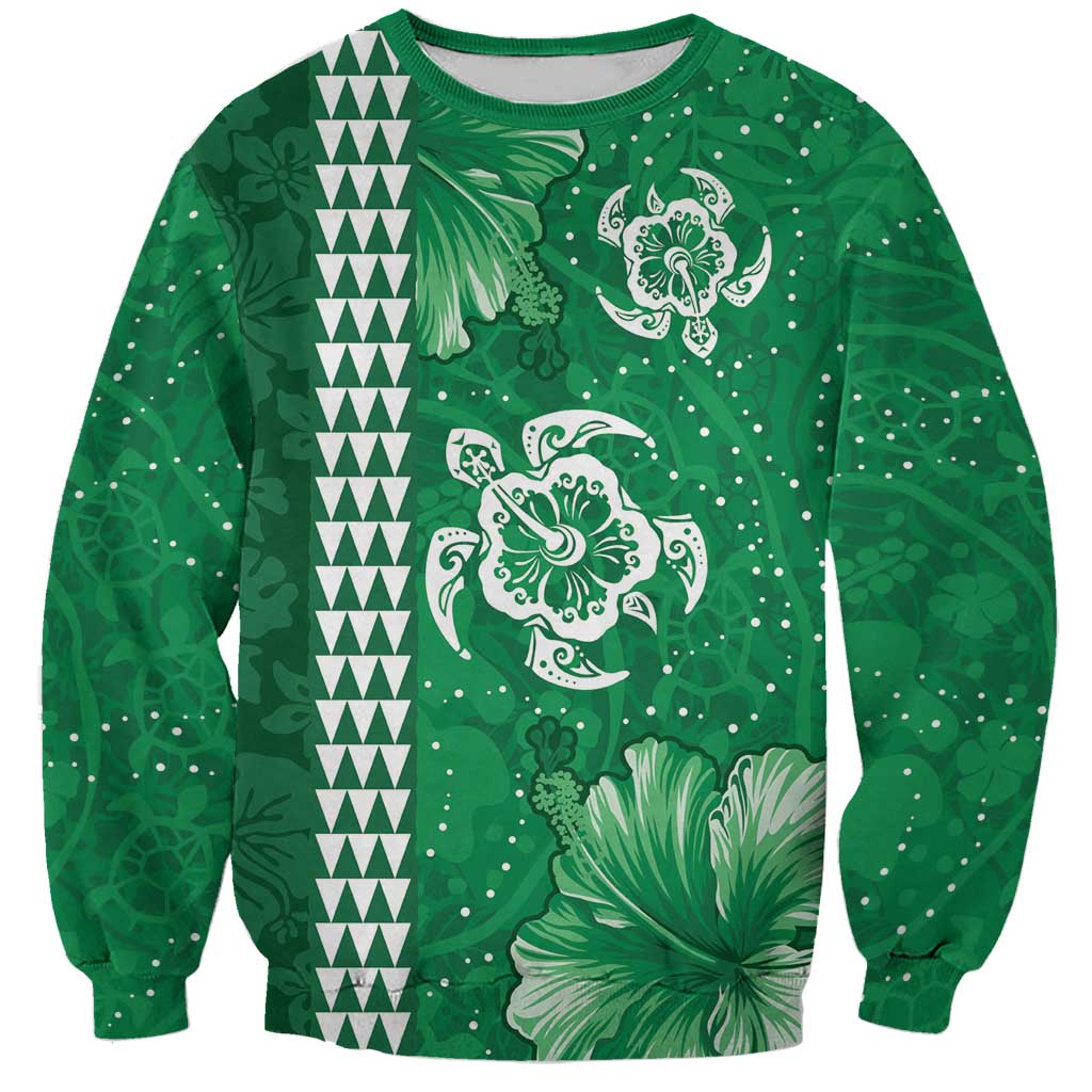 Green Hibiscus Turle Sweatshirt Hawaiian Style Tribal Tapa Pattern LT9 Unisex Green - Polynesian Pride