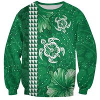 Green Hibiscus Turle Sweatshirt Hawaiian Style Tribal Tapa Pattern LT9 Unisex Green - Polynesian Pride