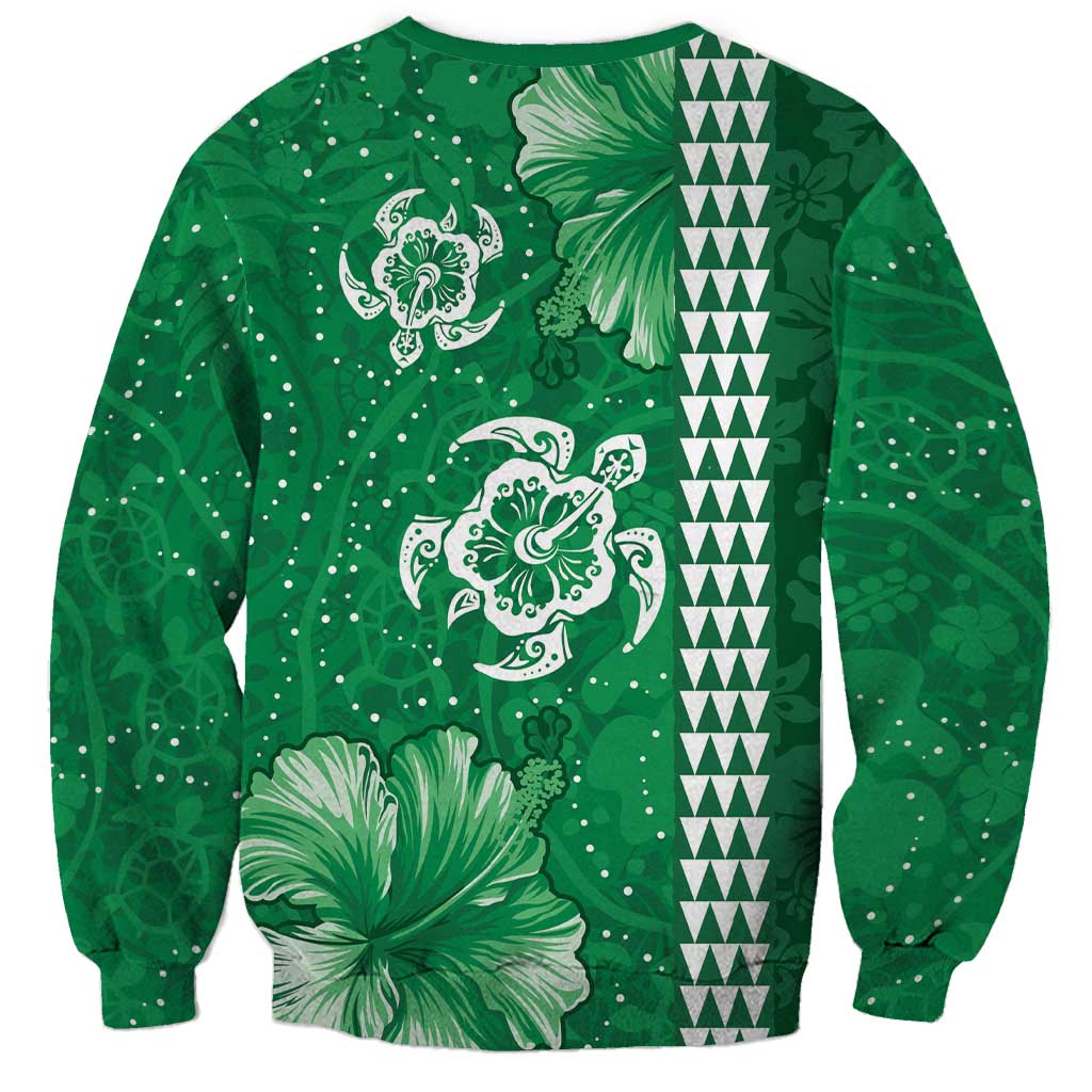 Green Hibiscus Turle Sweatshirt Hawaiian Style Tribal Tapa Pattern LT9 - Polynesian Pride